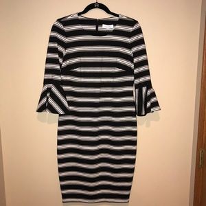 NEW Calvin Klein Stripped Flutter Sleeve Dress